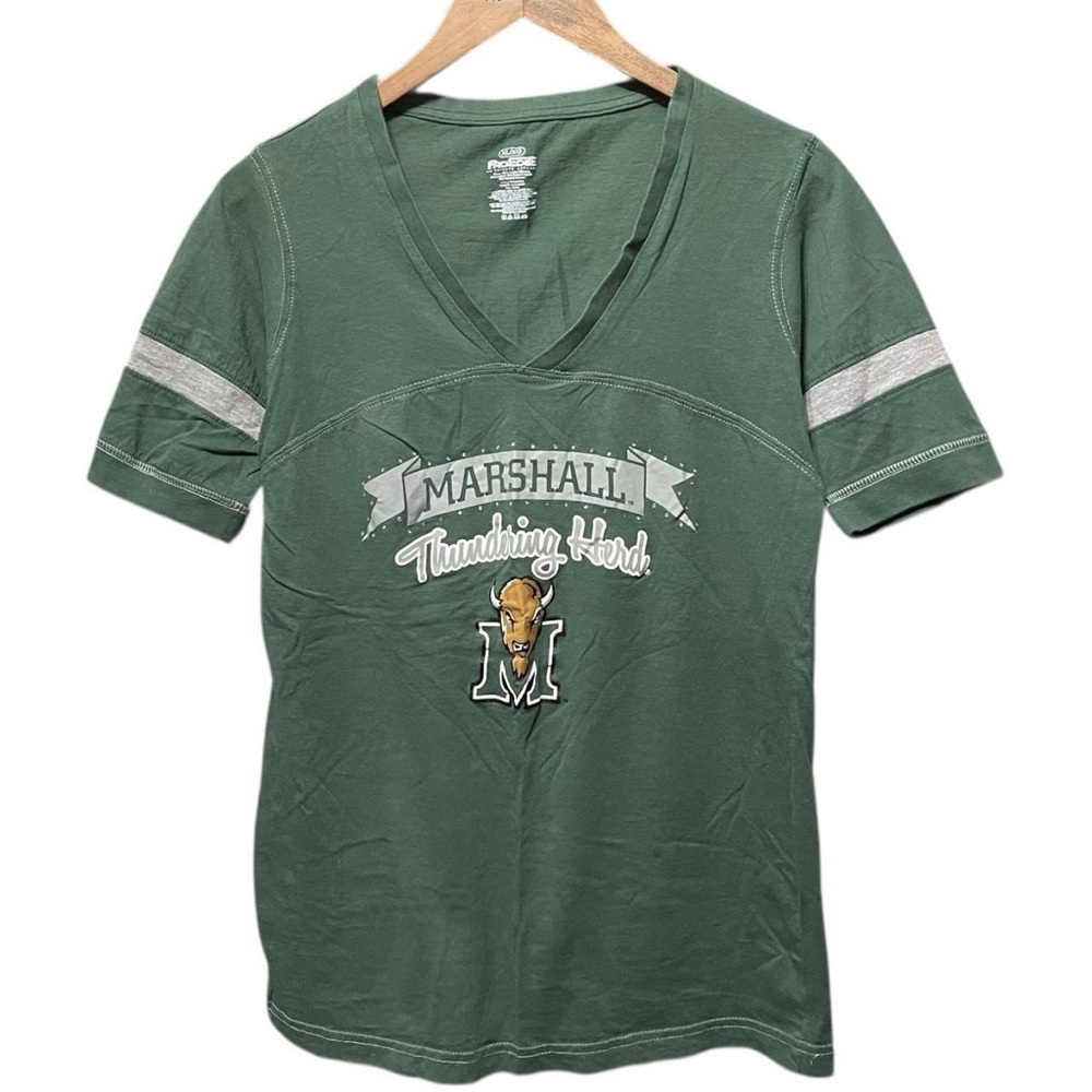 green Marshall University thundering herd college collegiate sports V-neck shirt